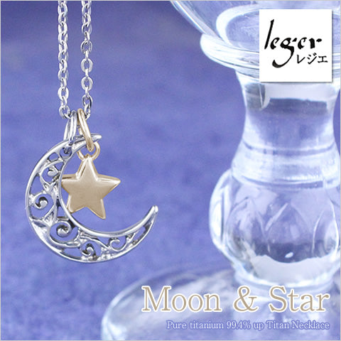 Pure Titanium Necklace Moonflower & Star IP Gold T46T23PA40F