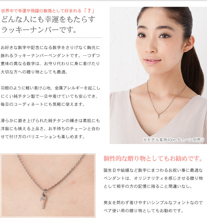 純チタンペンダントトップ 数字・ナンバー7（ラッキーナンバー）T264-7
