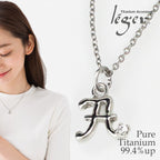 Pure Titanium Necklace Alphabet (Initial Necklace with Zirconia) / A N018-A