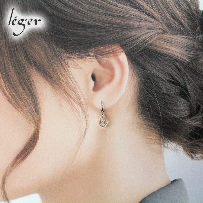 純チタン ピアス クリスタル ドロップ 10×6mm 両耳 フック PFN012pair