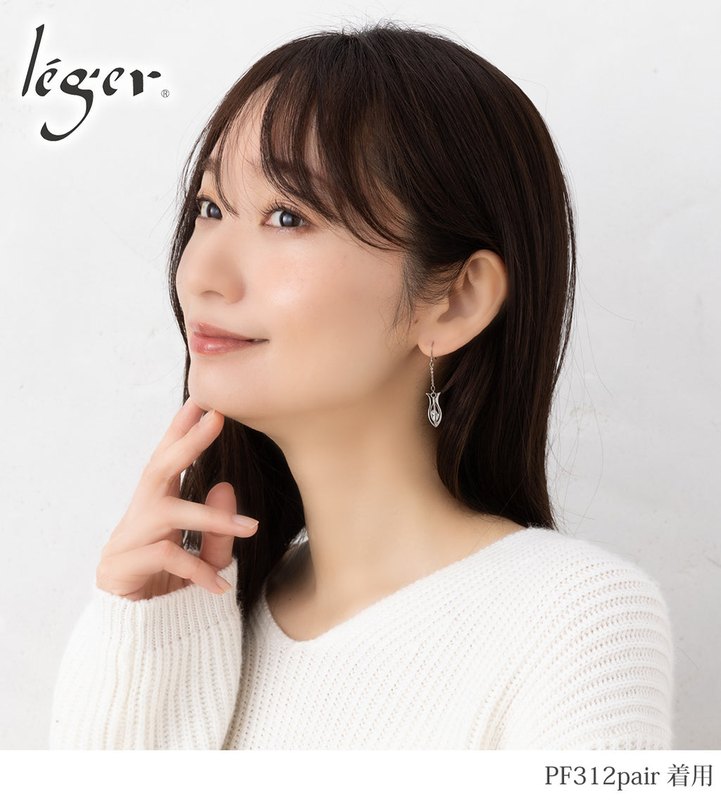 純チタン ピアス バラのつぼみ フック キュービックジルコニア ( ラウンドカット 6mm ) PF312pair