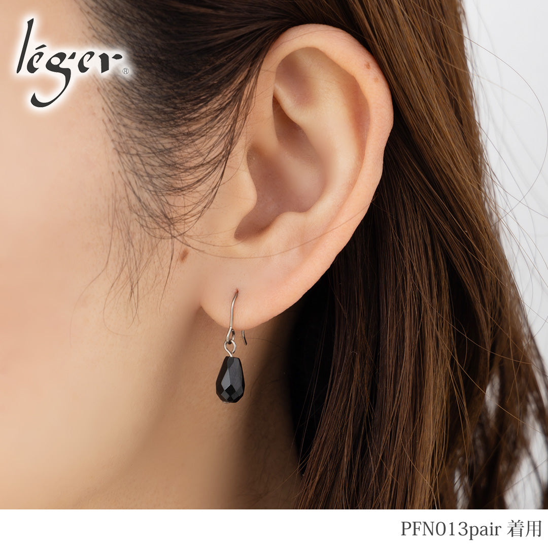 純チタン ピアス オニキス ドロップ 9×6mm 両耳 フックPFN013pair