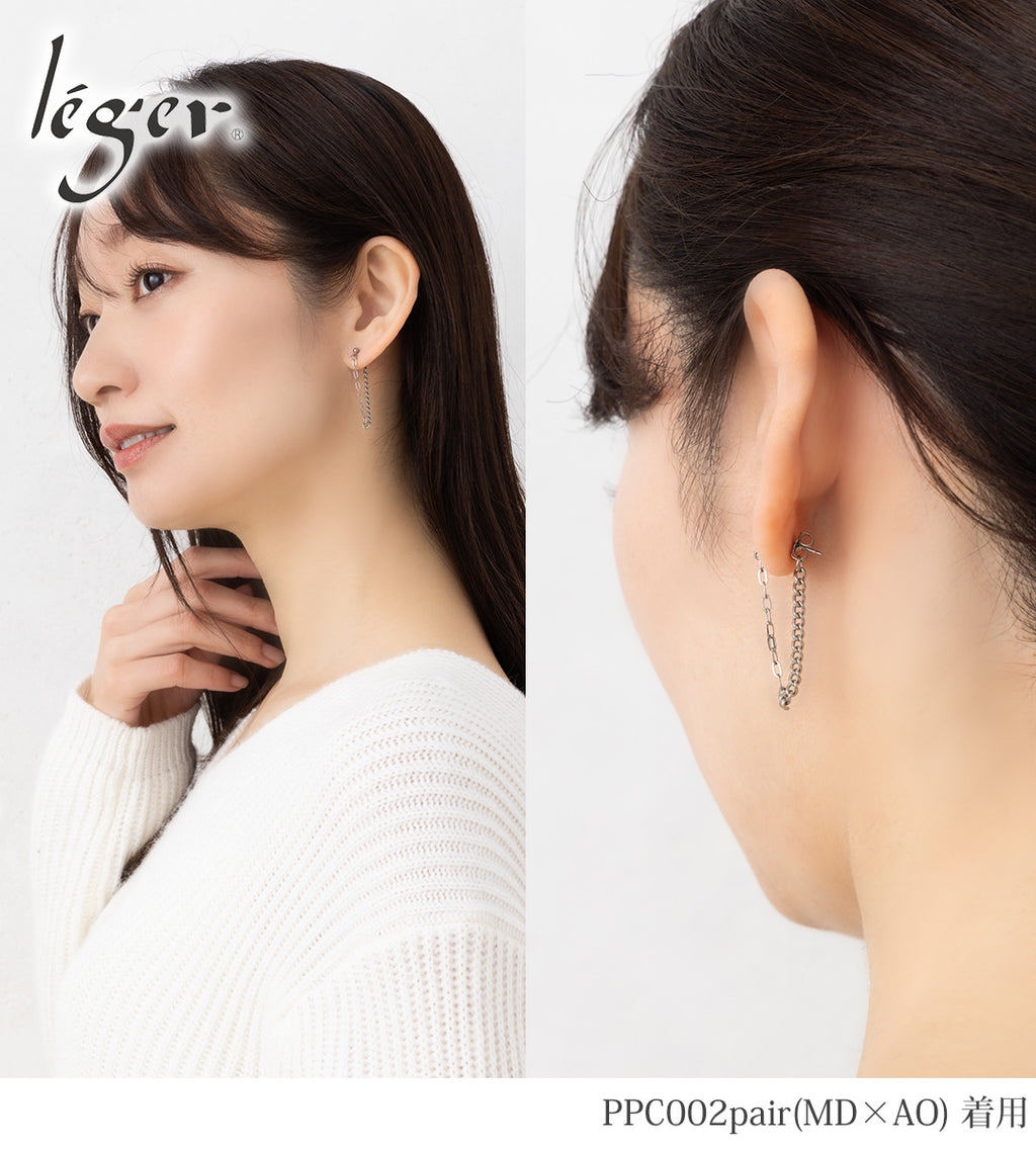 純チタン ピアス ポスト チェーン コネクト キャッチ 両耳 PPC002pair