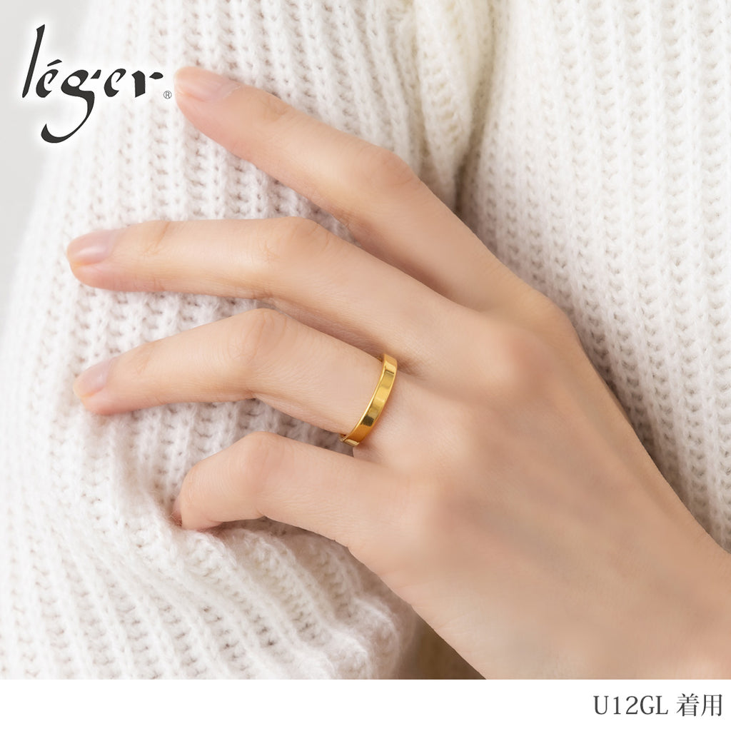 純チタン ペアリング 平打ち 3mm幅 IPゴールド 名入れOK U12GLpair